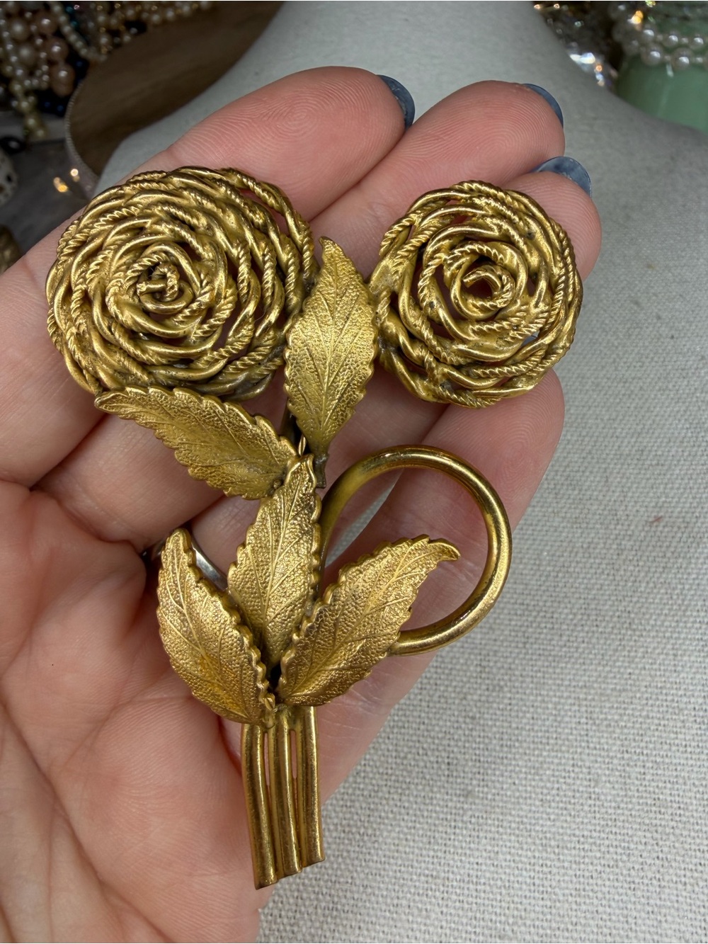 Mid Century Brooch Good Tone MCM Floral Matte Gold Tone Vintage Jewelry